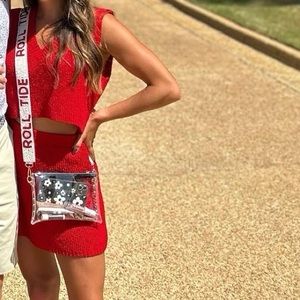 Two piece red a- line skirt set